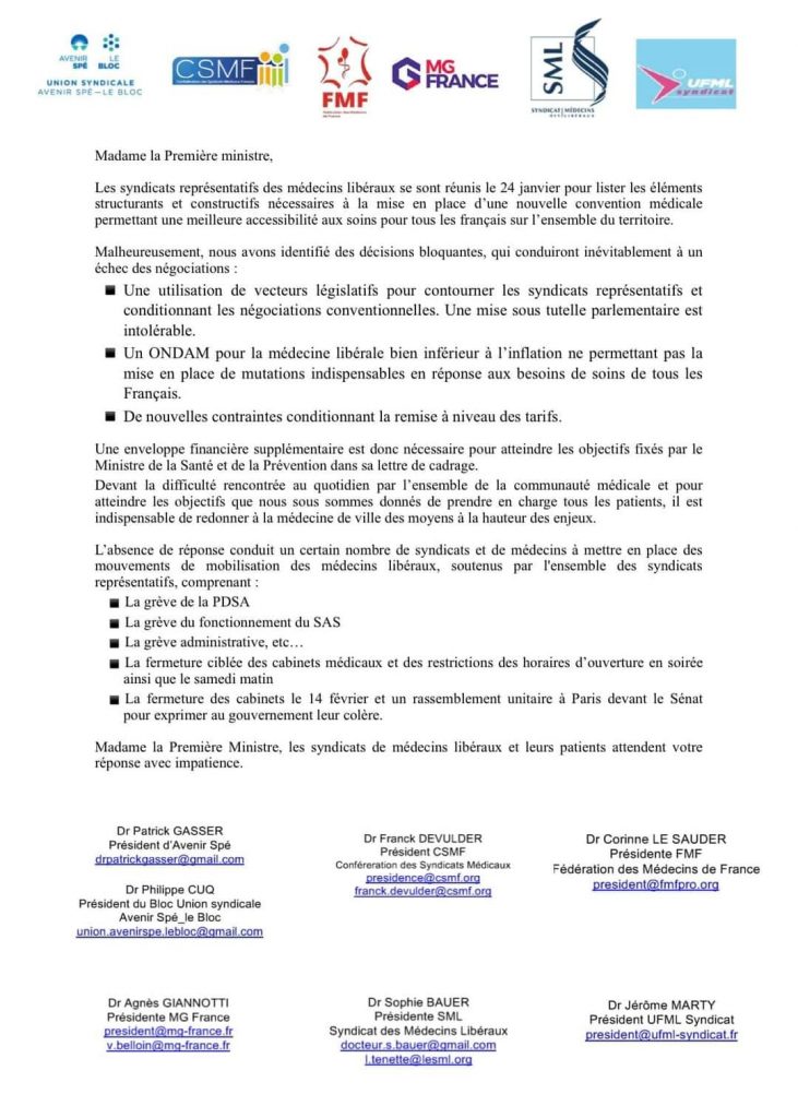 Communiqu De Lintersyndicale Des M Decins Lib Raux Lettre Madame